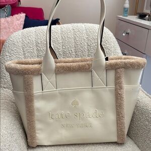 Kate Spade Cream Faux Fur Trim Tote